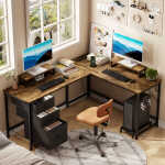GIKPAL L Shaped Computer Desk, Reversible Gaming Desk with Drawers, Corner Desk with Storage Shelves & Monitor Stand, Home