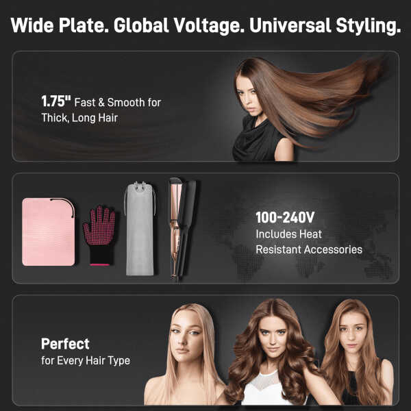 RACCOMB Professional Hair Straightener and Curler.Vibration Infrared Technology, Ceramic Tourmaline-Coated Plates Flat Iron,