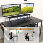 53" Gaming Desk with LED Lights & Power Outlets, Modern Computer Desk with Monitor Stand & Storage Sheves for Home Office, Black