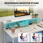 2-Person Reversible Computer Desk Long Office Desk with LED Lights