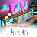 Enhomee 70.9" L Shaped Gaming Desk, Computer Desk with Power Outlet & LED Light, Home Office Desks with Drawers, Black