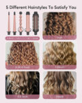 KIPOZI 5 in 1 Curling Iron Wand Set Hair Wand, Instant Heating, with 4 Ceramic Barrels and 1 Curling Iron Brush