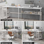 Homieasy Reversible L Shaped Desk with Magic Power Outlets and USB Charging Ports, Sturdy Corner Computer Desk with Storage