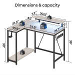 Pinmoco 42" Reversible L-Shaped Gaming Desk with Monitor Stand, LED Lights& Headset Hooks, Home Office, Carbon Fiber Black