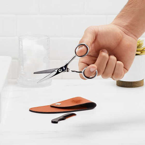 Cremo Men's Beard Shears, Perfect for Mustache & Beard Trimming, Brown, All Hair Types, 1 Ct