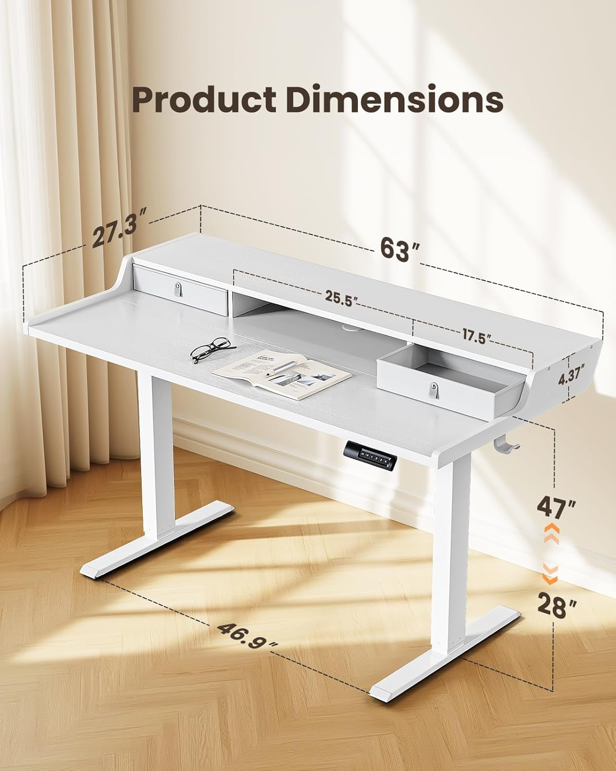 CHITOOMA 63&Prime x 28&Prime Electric Standing Desk with Drawers, Height Adjustable Gaming Desk with Monitor Stand & Storage