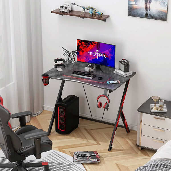 MOTPK 31 Inch Space Saving Carbon Fiber Computer PC Gaming Desk, Black