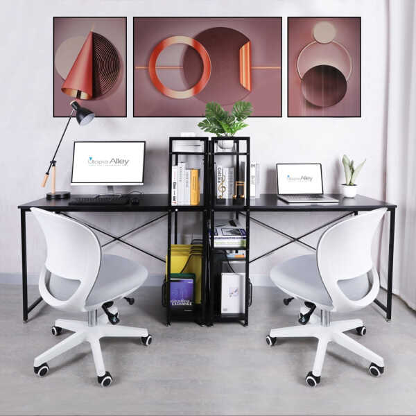 Utopia Alley Computer Desk with Shelves - 47-inch Black Metal Desk with 4-Tier Storage Bookshelves, Rustic Brown & Black Black