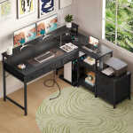 L Shaped Gaming Desk with File Drawer & Power Outlet, 53" Reversible Home Office Desk with Monitor Stand & Storage Drawers,