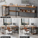 Homieasy Reversible L Shaped Desk with Magic Power Outlets and USB Charging Ports, Sturdy Corner Computer Desk with Storage