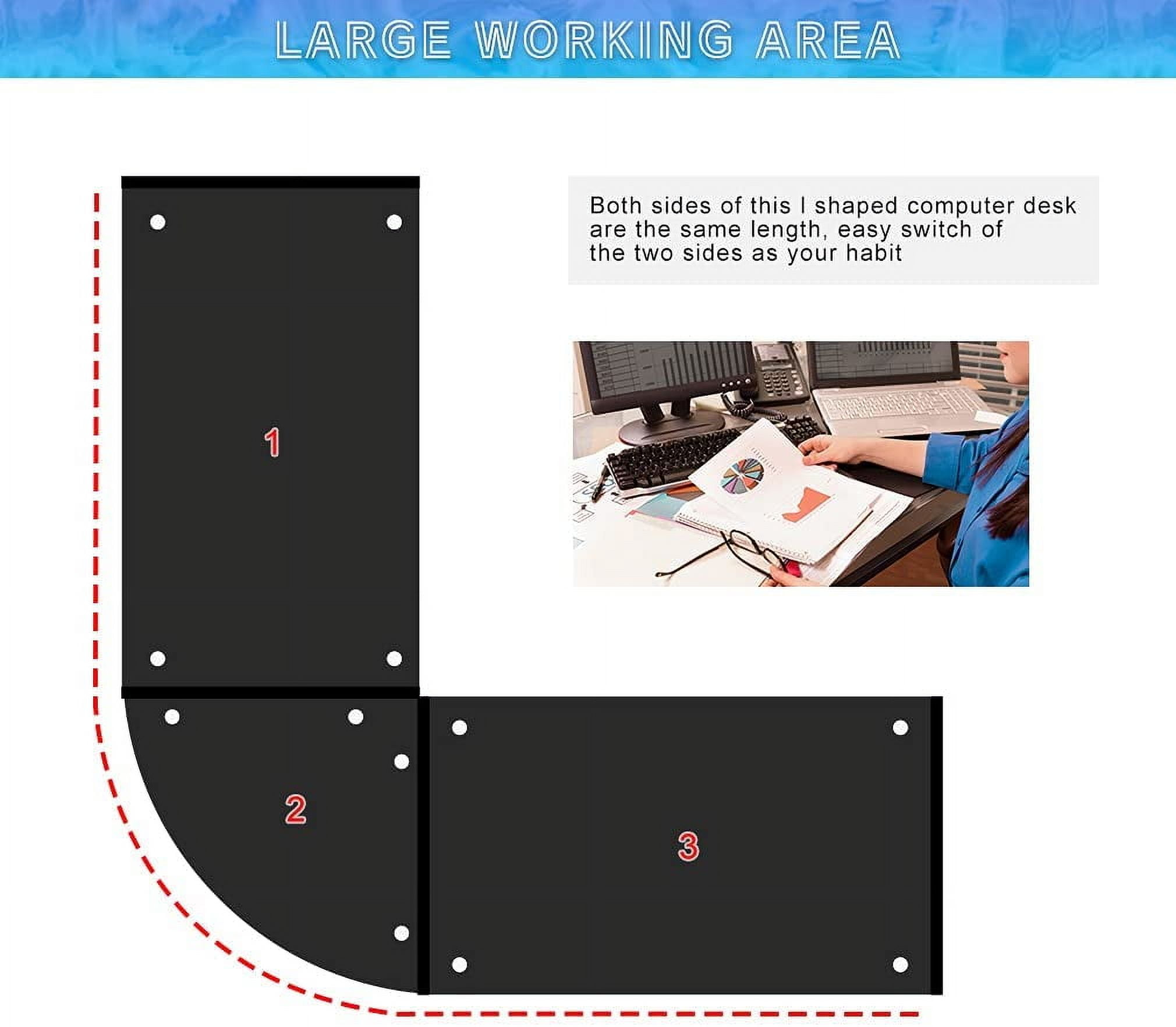 BestOffice Modern Easy Assembly L Shape Desk with Keyboard, Black