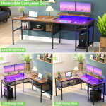 Homieasy L Shaped Computer Desk with Magic Power Outlets and Smart LED Light, Reversible 55 Inch Corner Office Desk with Monitor