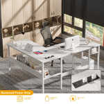 Homieasy Reversible L Shaped Desk with Magic Power Outlets and USB Charging Ports, Sturdy Corner Computer Desk with Storage