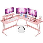 Vineego 51-inch L-Shaped Gaming Desk with Carbon Fiber Corner Computer Desk with Monitor Stand,Black