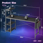 Bestier 61" Reversible Gaming Desk with PC Shelf Computer Desk with LED Light Carbon Fiber