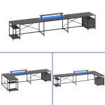 Wooflex Reversible U-Shaped Desk with Monitor Stand, Power Outlets & LED Lights, L-Shaped and Long Home Office Desk with Drawers