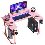 Bestier 51 inch Gaming Desk with LED Lights, U-Shaped Computer Desk with Monitor Stand, Hooks and Cup Holder, Home Office Desk,