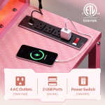 Bestier 71.5 inch Gaming Desk with LED Lights & Power Outlet, L Shaped Computer Desk with Hutch & Adjustable Shelves, Pink 3D