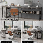 Homieasy Reversible L Shaped Desk with Magic Power Outlets and USB Charging Ports, Sturdy Corner Computer Desk with Storage