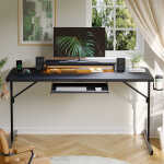 Bestier 63" Gaming Desk with LED Lights & Power Outlets, Computer Desk with Monitor Stand & Keyboard Tray for Home Office,