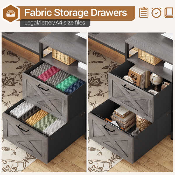 67" L Shaped Desk with Drawers, Computer Office Desk with Storage Shelves & Power Outlet, Reversible Gaming Desk with LED Lights