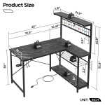 Bestier 42 inch Gaming Desk with LED Lights & Power Outlet, Reversible L Shaped Computer Desk with Hutch & Storage Shelves,