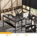 Homieasy Reversible L Shaped Desk with Magic Power Outlets and USB Charging Ports, Sturdy Corner Computer Desk with Storage