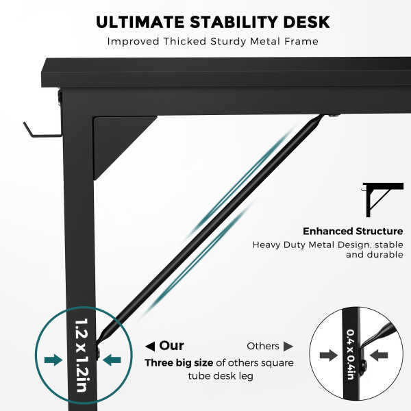 CONCETTA Computer Desk, 31 Inch with Storage Bag and Iron Hooks for Home, Office, Black