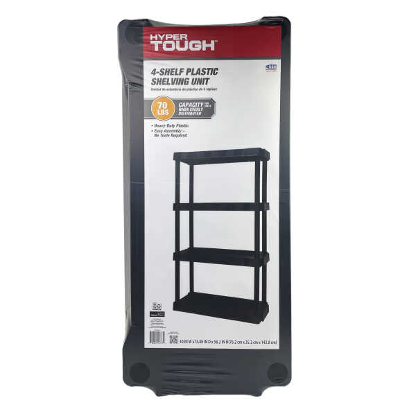 Hyper Tough Black Plastic 4-Tier 56.2" H x 30"" W x 13.8" D, 280lb Total Capacity