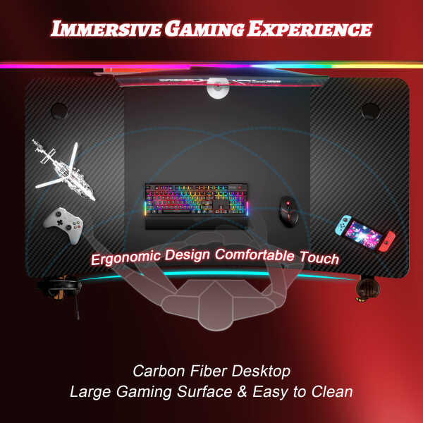 HLDIRECT 47 inch Gaming Desk, Ergonomic Gamer Table, Computer Table, Pc Workstation