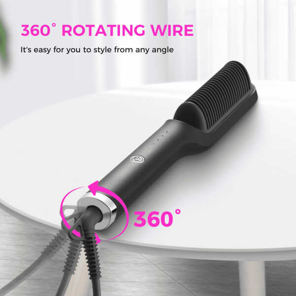 Goolioo Hair Straightener Brush, Ionic Hair Straightening Comb, Anti-Scald, Ceramic Coating, Black