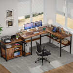 Homieasy Reversible L Shaped Desk with Magic Power Outlets and USB Charging Ports, Sturdy Corner Computer Desk with Storage