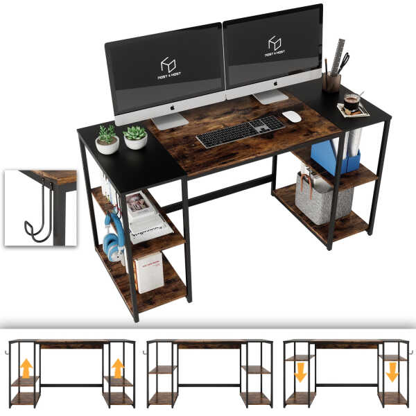 Bestier 55 Inches Computer Desk PC Laptop Table with 4 Storage Shelves in Rustic Brown