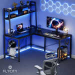 Flyicty 55'' L Shaped Gaming Desk, Ergonomic Corner Desk with Monitor Stand, Computer Desk for Home Office Study Writing