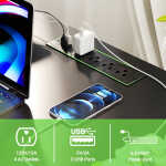 Homieasy L Shaped Computer Desk with Magic Power Outlets and Smart LED Light, Reversible 55 Inch Corner Office Desk with Monitor