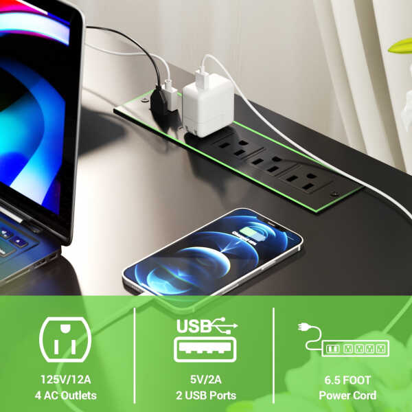 Homieasy L Shaped Computer Desk with Magic Power Outlets and Smart LED Light, Reversible 55 Inch Corner Office Desk with Monitor