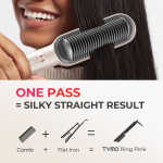 TYMO Ring Hair Straightener Brush, Flat Iron Comb, 5 Temp Settings & 20s Fast Heating, Dual Voltage, Gold