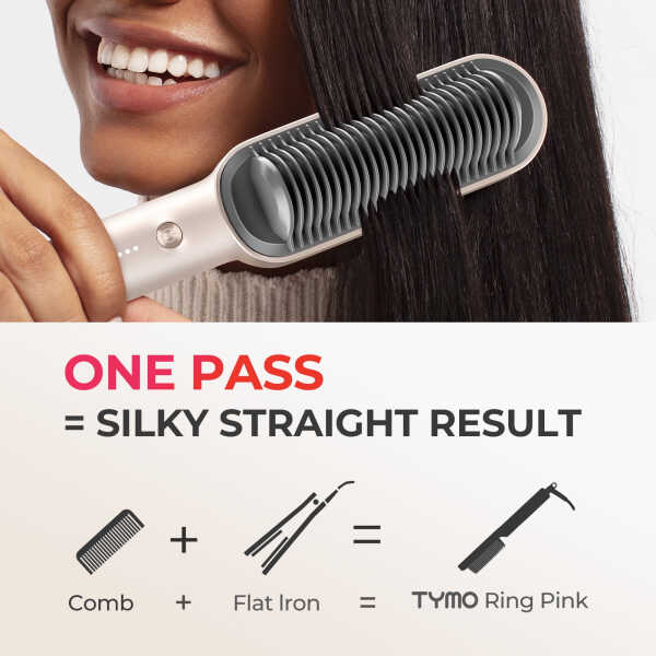 TYMO Ring Hair Straightener Brush, Flat Iron Comb, 5 Temp Settings & 20s Fast Heating, Dual Voltage, Gold