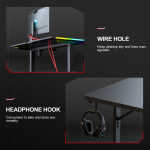 GTRACING 55" Large RGB Sturdy Gaming Desk with Mouse Pad T-Shaped Office Chair Computer Desk Spacious Work Surface Table, Black