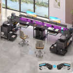 KKL 61 inch L Shaped Gaming Desk with 4 Drawers & Power Outlets, Home Office Desk with Adjustable Heights Monitor Stand &