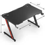 Homall 44 Inches Z-Shaped Gaming Desk Carbon Fiber Surface Desk with Cup Holder & Headphone Hook, Black