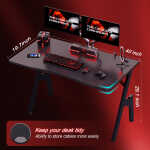 HLDIRECT 47 inch Gaming Desk, Ergonomic Gamer Table, Computer Table, Pc Workstation