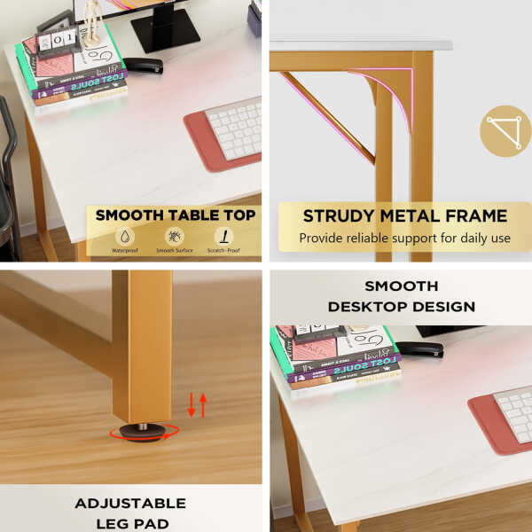 XF XINFENG 47.2 in Adult/Student/Office/Home Desks, Gold, White