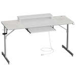 Bestier 63" Gaming Desk with LED Lights & Power Outlets, Computer Desk with Monitor Stand & Keyboard Tray for Home Office,