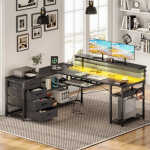 KKL 61 inch L Shaped Gaming Desk with 4 Drawers & Power Outlets, Home Office Desk with Adjustable Heights Monitor Stand &