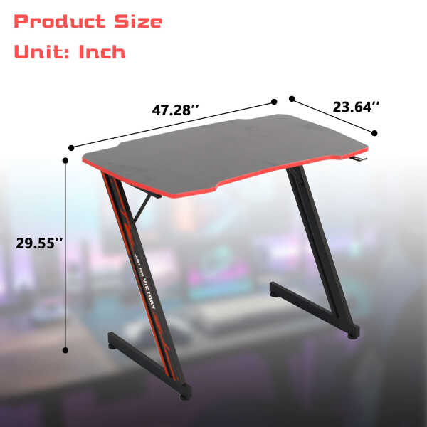 YRLLENSDAN Gaming Collection Z-Shaped Desk with Headphone Hook and Adjustable Feet, Blue