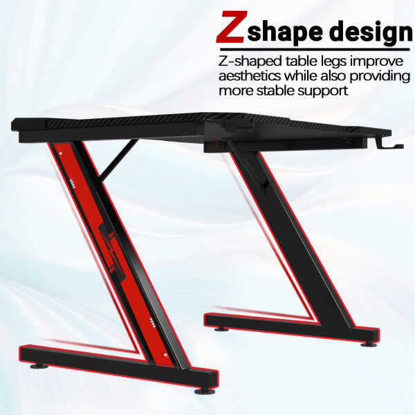 Homall 44 Inches Z-Shaped Gaming Desk Carbon Fiber Surface Desk with Cup Holder & Headphone Hook, Black