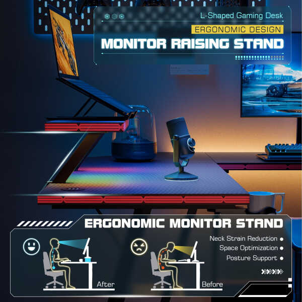 Homall L-Shaped Gaming Desk 51.2 Inches Corner Office Desk with Removable Monitor Riser, Black