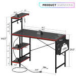 ZENY Gaming Desk with Power Outlets, 44 Inch LED Computer Desk with Side Storage Bag for Bedroom Home Office Black