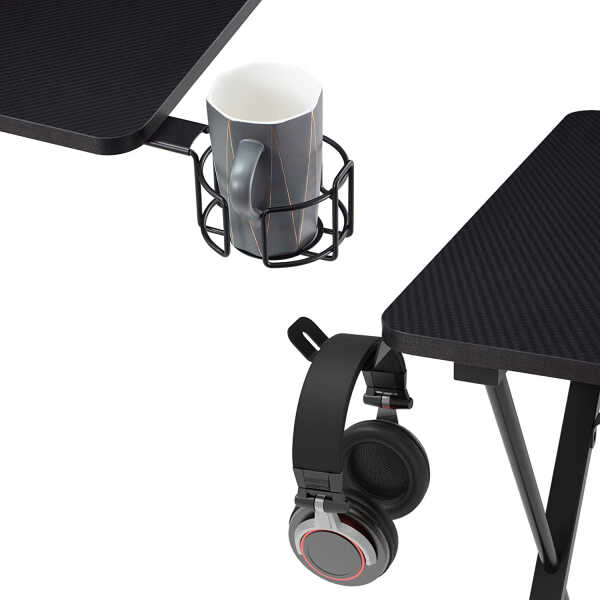 EE EUREKA ERGONOMIC Gaming Desk, 47 inch Gamer Workstation, Carbon Fiber Surface Gaming Computer Desk with Large Mouse Pad,